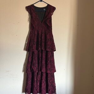 Lulu's Burgundy Lace Maxi Dress